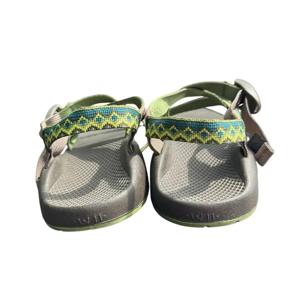 Chaco Z Cloud Sandals Green Brown Aztec Strappy Hiking Outdoor Recovery Women 11